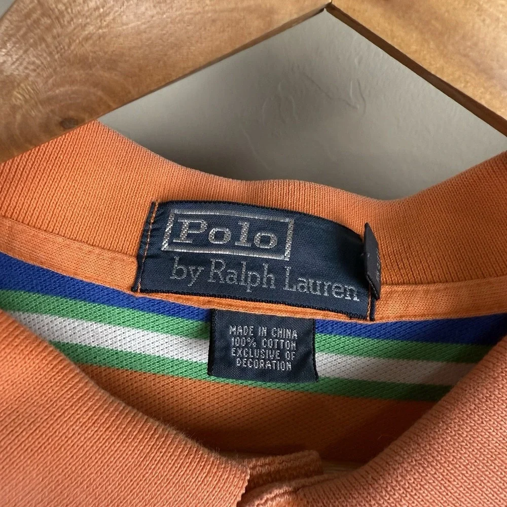 Vintage‎ Polo Ralph Lauren Sun Faded Orange Stripe Collar Shirt XL